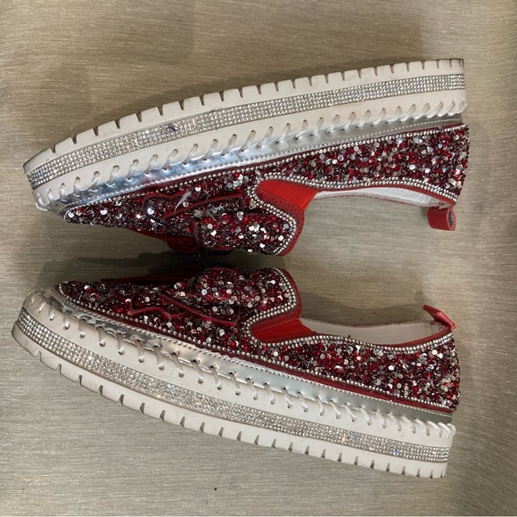 RHINESTONE Sz 9 (260 Korean) Slip On Bow Sparkly All Over Statement Shoes - Picture 7 of 9